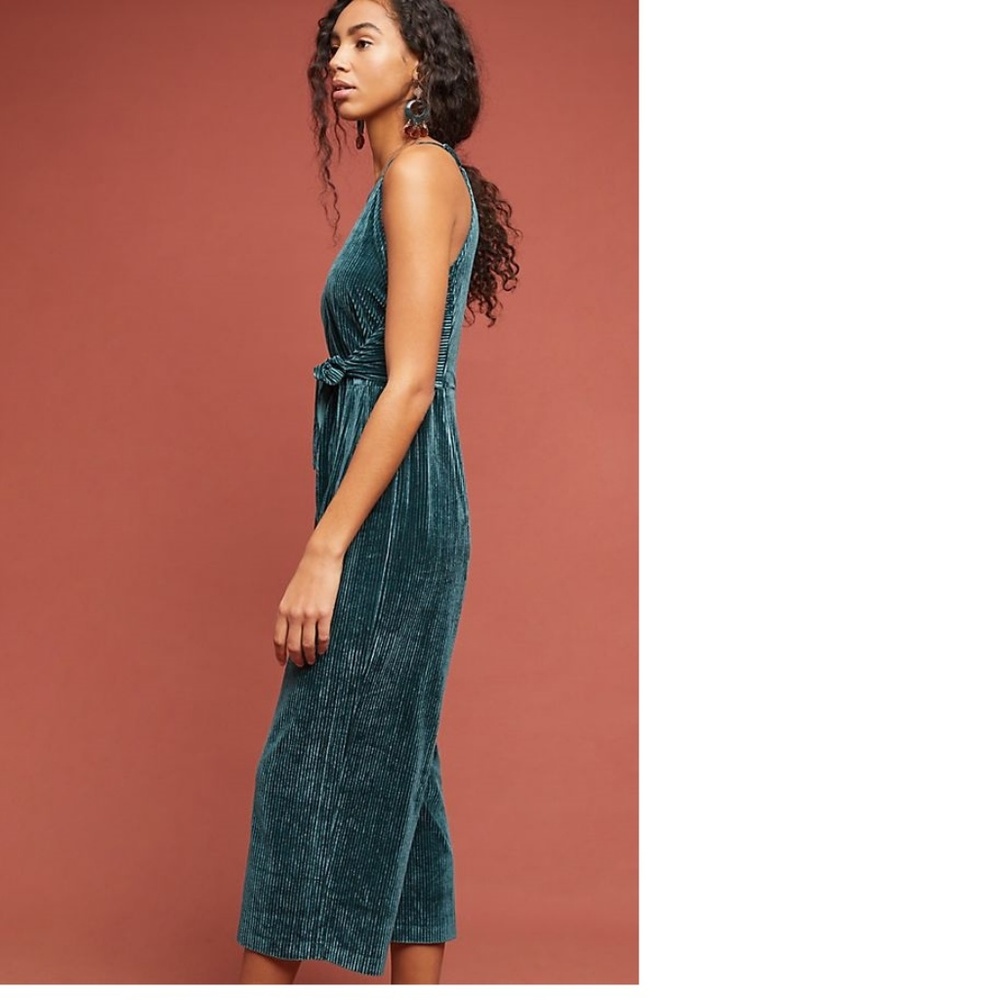 Anthropologie EVELYN VELVET TIE-FRONT JUMPSUIT new SIZE XL nwt green color - Picture 3 of 6
